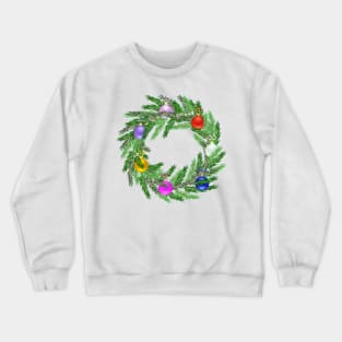 Lifelike Christmas wreath with many gradient colored baubles Crewneck Sweatshirt